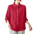 thumbnail image 2 of YMNXA Women's Blouse Long Sleeve Lapel Flower Print Button Fashion Comfortable Loose Fit Shirts For Casual Daily Wear,Wine,Xxxl, 2 of 4