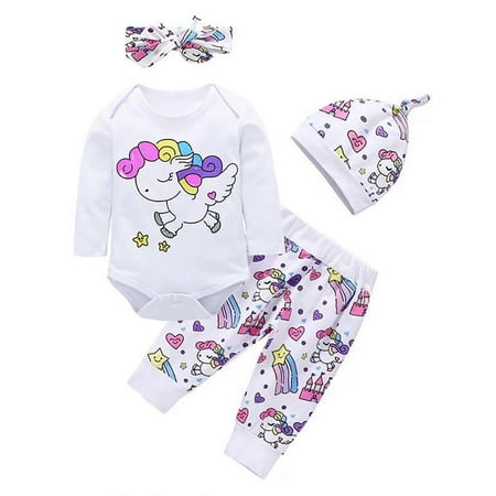 

Lovebay Infant Baby Girl Unicorn Bodysuit Pants Headband Hat Clothes Outfit Set 0-18 Months