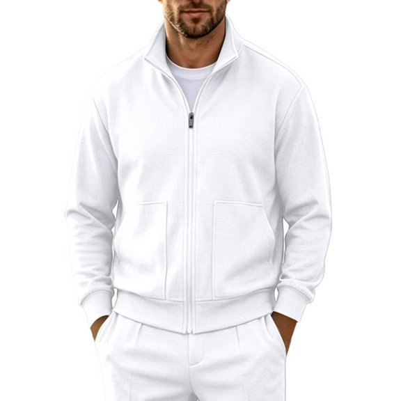 Lmnyox Jackets for Men Plain Long Sleeve Stand Collar Zipper Up Sweatshirts Casual Workout Coats with Pockets