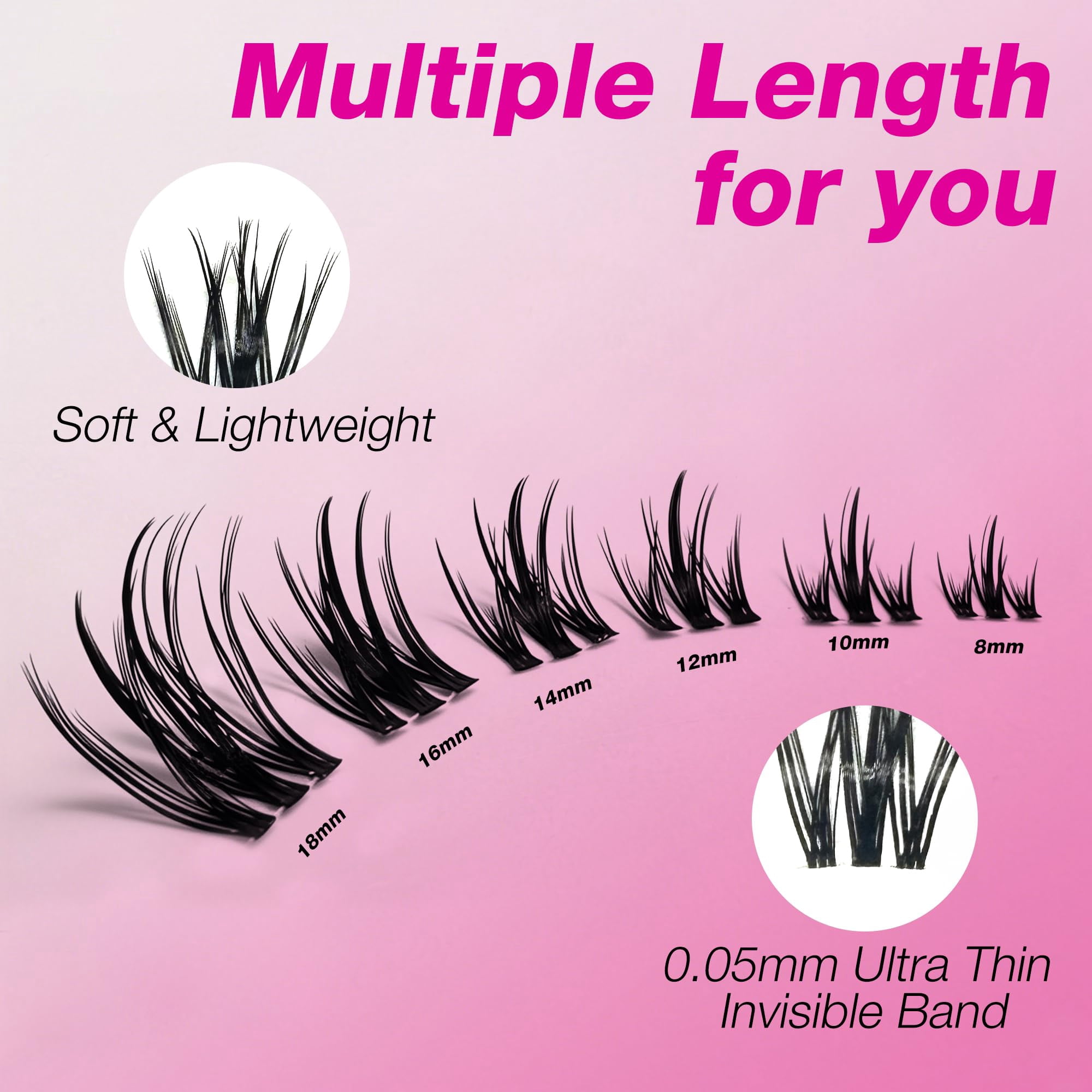 VEYESBEAUTY Camellia Lash Clusters 140pcs, Soft Fluffy Individual Lashes with Invisible Band, Reusable up to 7 Days Lash Tray