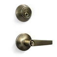 thumbnail image 3 of Antique Brass Entry Lock Set Door Lever Handle and Deadbolt Keyed Alike KW1 Keyway, 3 of 13