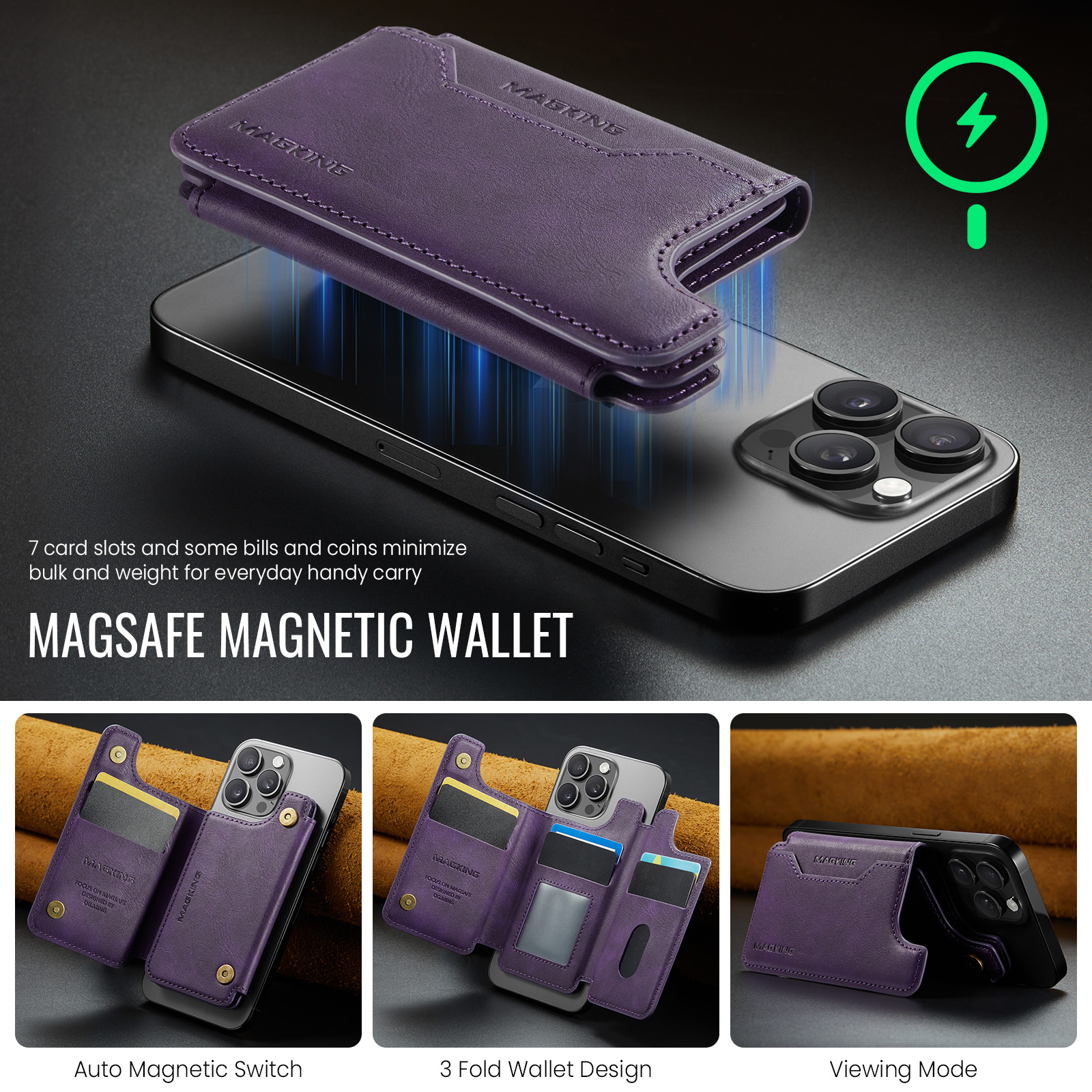 LDSXAY For MagSafe Wallet, Magnetic Phone Wallet With Adjustable Stand & Money Clip For IPhone 17/16/15/14/13/12 Pro Max Plus, 10 Cards Holder, Vegan...