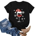 thumbnail image 4 of larppty Womens Christmas Tops Fashion Wine Graphic Print Christmas Tee Shirt Short Sleeve Crewneck Casual Loose T Shirt (Black, M), 4 of 5