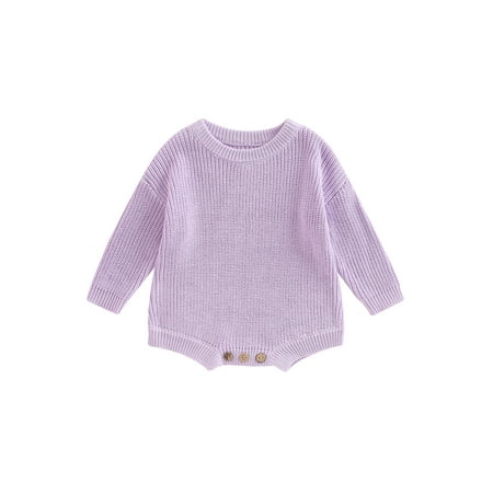 

Qtinghua Newborn Infant Baby Boys Girls Romper Cable Knit Fall Outfit Long Sleeve One Piece Bodysuit Sweater Jumpsuit Light Pink Purple 1-2 Years