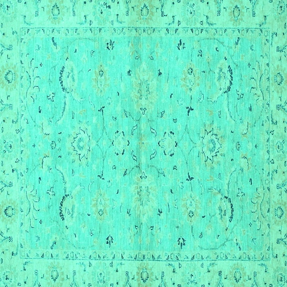 Ahgly Company Machine Washable Indoor Square Oriental Turquoise Blue Traditional Area Rugs, 8' Square