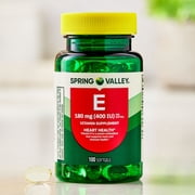 Spring Valley Vitamin E Dietary Supplement Softgels for Heart Health, 180 mg, 200 Count Twin Pack
