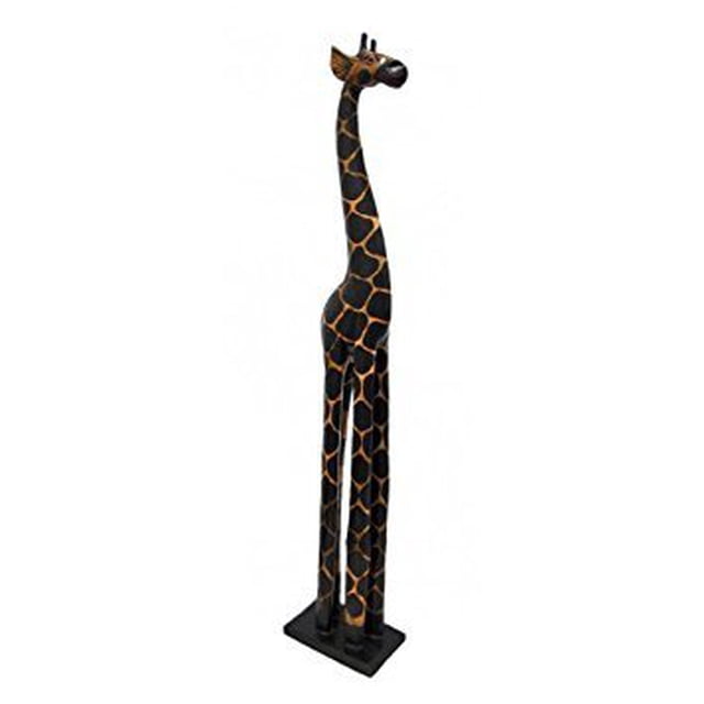 Thasaba 3 Foot Tall Hand-Carved Wooden Giraffe Statue Decor