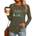 thumbnail image 5 of Christmas T-Shirts for Women Lightweight Crewneck Pullover Long Sleeve Graphic Printed Tees Holiday Xmas Tops (M, Army Green), 5 of 7