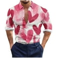 thumbnail image 2 of Valentines Day Shirts Men, Long Sleeve Print Shirts Men, Men's Valentine's Day Casual Fashion Heart Printed Button Long Sleeved Lapel Top Shirt, 2 of 5