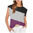 thumbnail image 1 of Timegard Débardeur pour Femmes Été Décontracté à Blocs de Couleur Manches Courtes Tee-Shirts Confortables Col Rond Ajusté, 1 of 4