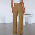 thumbnail image 4 of Women's Ribbed Knit Pajama Pants 2025 High Waist Wide Leg Lounge Pants Soft Comfy Elastic Waist Fall Sleepwear Khaki, 4 of 5