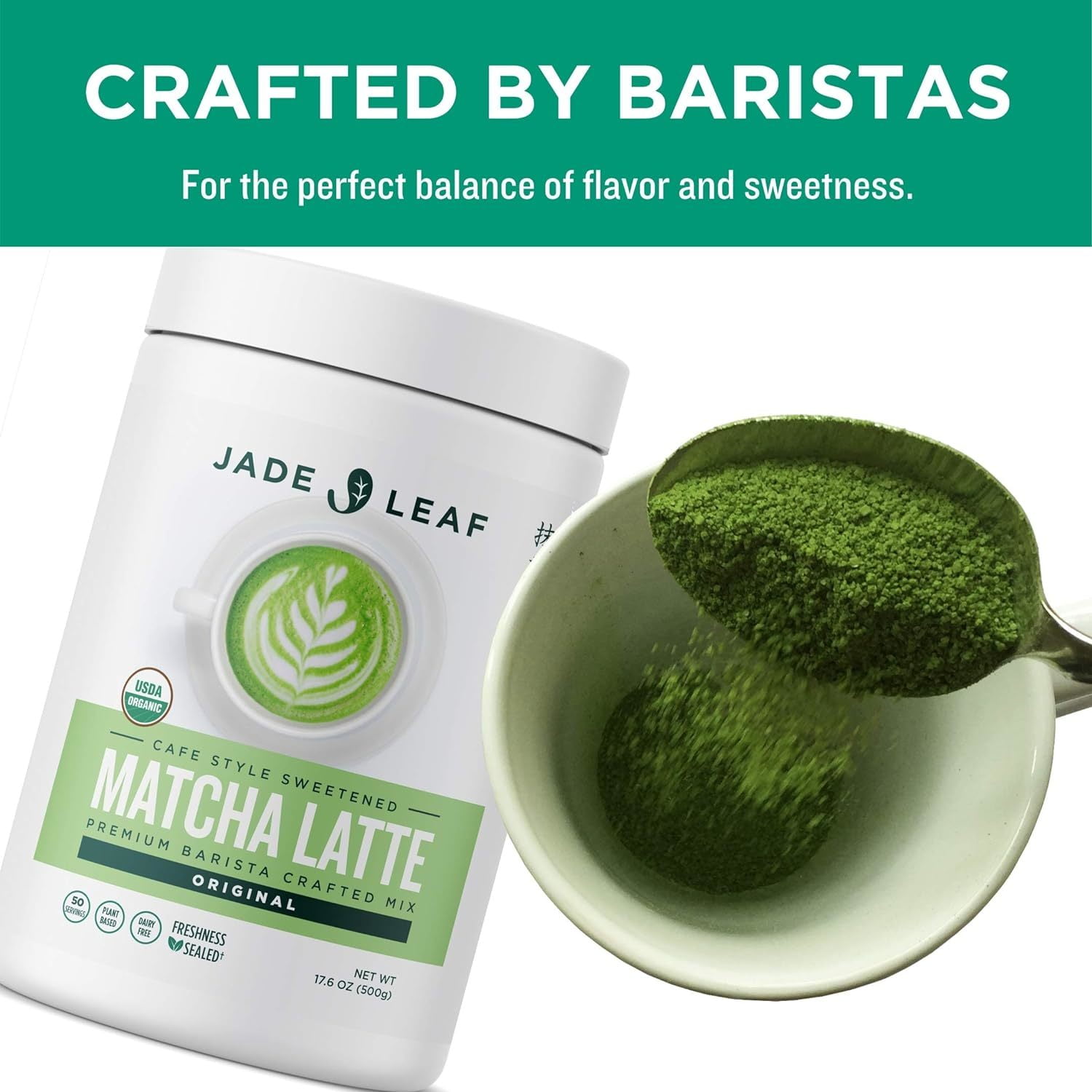 Jade Leaf Organic Matcha Latte Mix, Original, Dairy-Free Matcha Green Tea Powder, 17.6 oz Tub