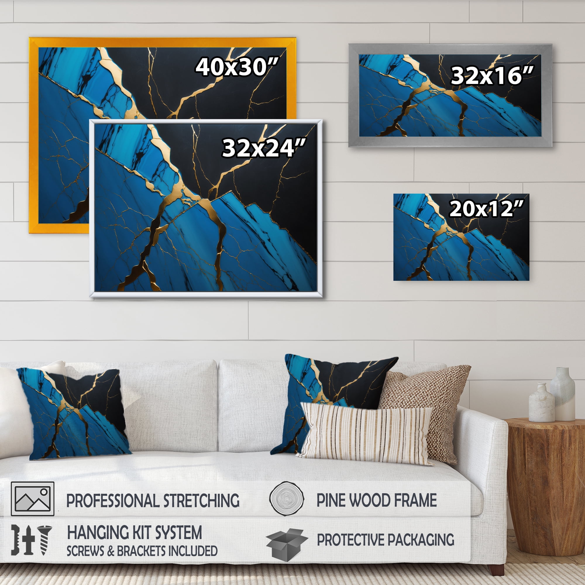 Designart Abstract Geode Blue II Canvas Wall Art