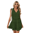 thumbnail image 3 of Womens Spring Summer 2025 Sleeveless Split V Neck Ruffle Chiffon Elegant Mini Short Skirt Dresses Green S, 3 of 9