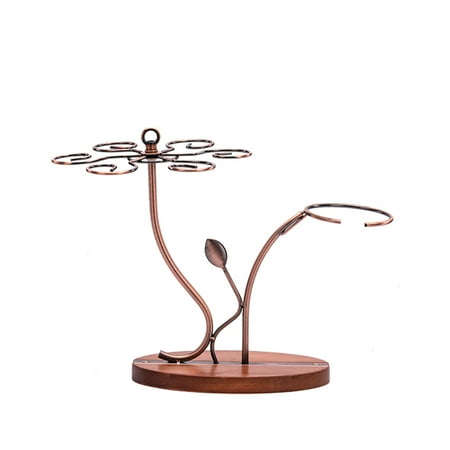 

Gecheer 2-in-1 Red Glass Rack & Decanter Vintage Bronze 6 Glasses Stemware Storage Display Drying Rack Stand Tabletop Free-standing Glass Holder Solid Wooe Base