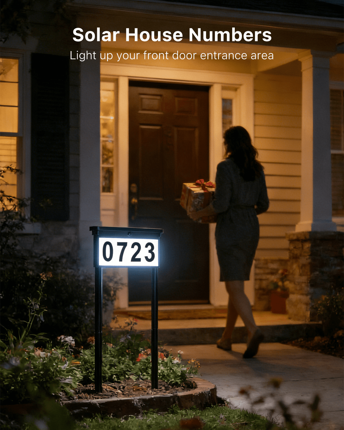 Yinghao Solar House Numbers Outdoor Waterproof Light up House Address Plaque, 3 Colors Dual Sided Stakes Installation Lighted Sign for Home, Mailbox