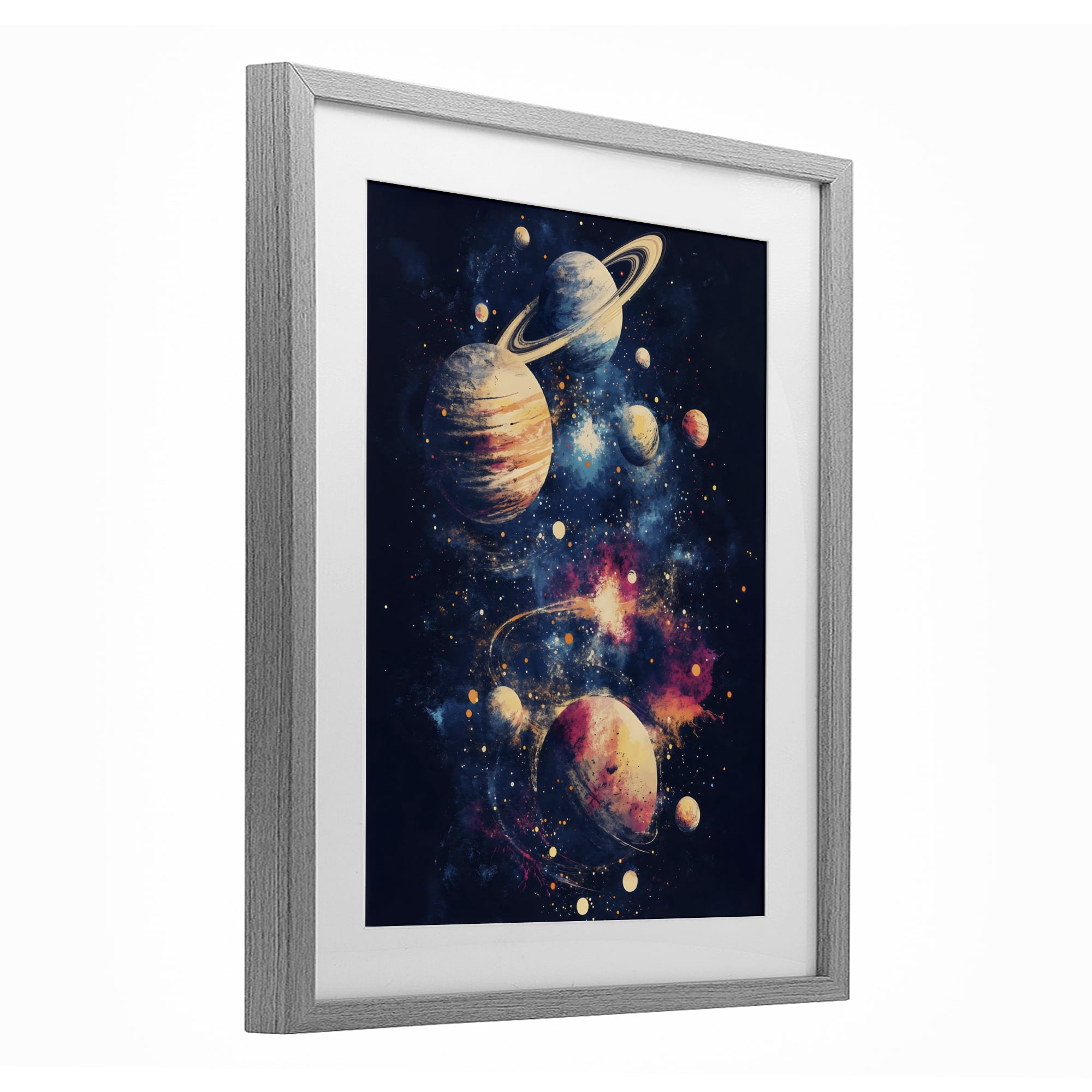 Stupell Industries Cosmic Planet Curiosities Gray Framed Print Under Glass, design by Creative Studio