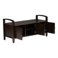 thumbnail image 2 of SIMPLIHOME Warm SOLID WOOD 44 inch Wide Entryway Storage Bench with 3 Doors, Multifunctional Transitional in Tobacco Brown, 2 of 4