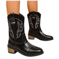 thumbnail image 6 of UngA Women Cowboy Boots Mid Calf Fashion Cowgirl Boots with Embroidery Western Snip Toe Black,Size 8, 6 of 7
