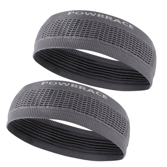 Powbrace Sports Performance Headband for Women & Men, One Size Fits Most, Elastic Athletic Non Slip Skinny Headbands, Grey