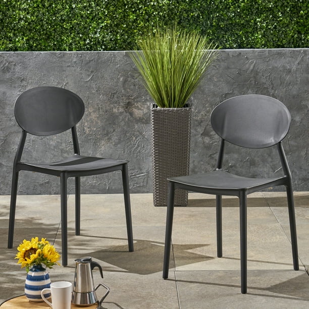 Landry Outdoor Plastic Chairs, Set of 2, Black - Walmart.com - Walmart.com