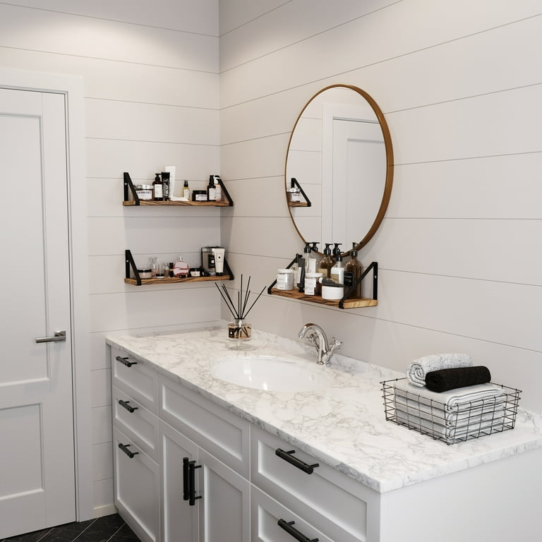 TOLEDO 17 Rustic Bathroom Shelf for Bathroom Decor, Wall Bathroom  Organizer - Set of 3 - White