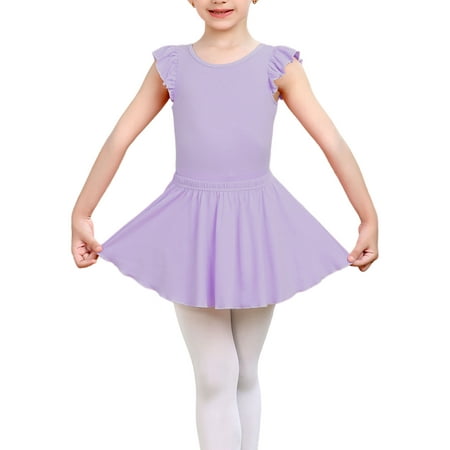

Yuyuekeji Elegant Ballet Leotards for Girls with Dance Skirt Ruffle Short Sleeve Dance Leotard for Girls Purple 4-5 T