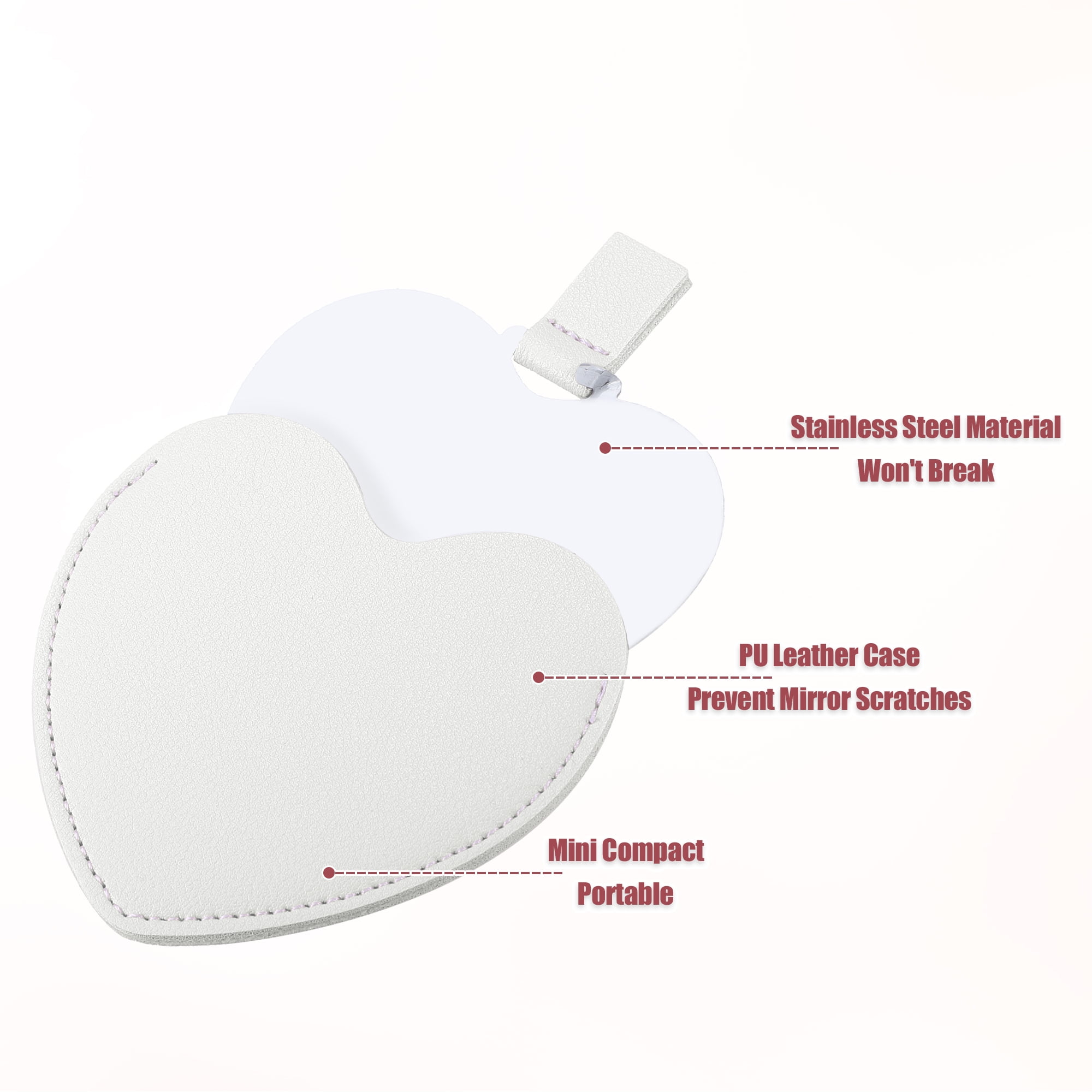 Unique Bargains Heart Shaped Compact Mirror PU Leather Case for Women White