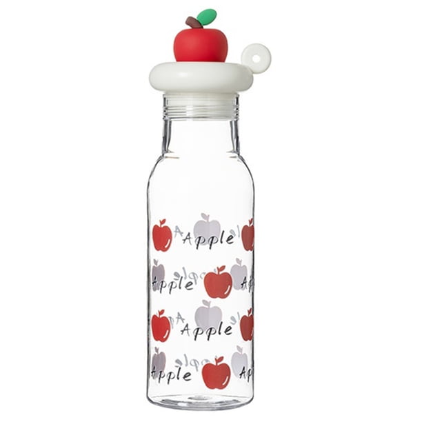 Botella de agua transparente, 19,6 oz, lindas figuras de manzana, botellas for beber, tazas