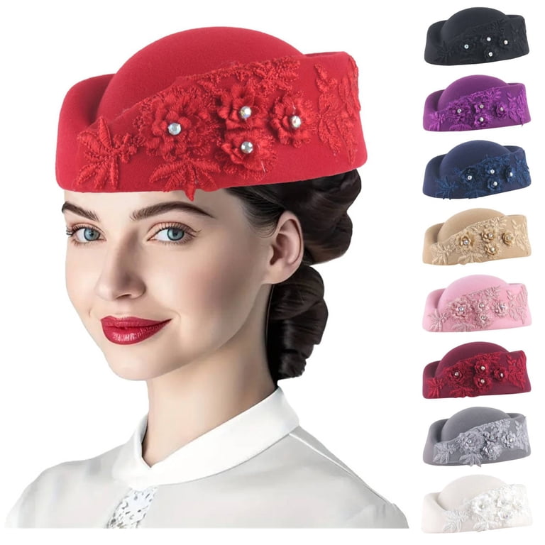 Women\'s British Felt hat Church Derby Headdress Floral Beret hat Red Women\ main image 4