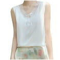 thumbnail image 2 of HOMBOM Cutout Tank Tops for Women 2025 White V-Neck Lace Patchwork Ice Silk Sleeveless Solid Color Shirt, 2 of 3