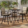 thumbnail image 6 of Demi Bonn 3 Pieces Patio Swivel Bar Set with Soft Cushions and Umbrella Hole, Outdoor Bistro Sets Accent Furniture for Yard, Garden, Brown, 6 of 8