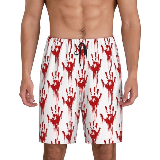 Fotbe Red Bloody Scary Hands Pantalones Cortos de Pijama para Hombre, Ropa de Dormir, Pantalones de Pijama Cortos para Hombre-Small