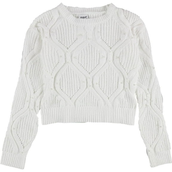 Planet Heart Juniors' Pearl Embellished Cable-Knit Chenille Sweater - White, XS
