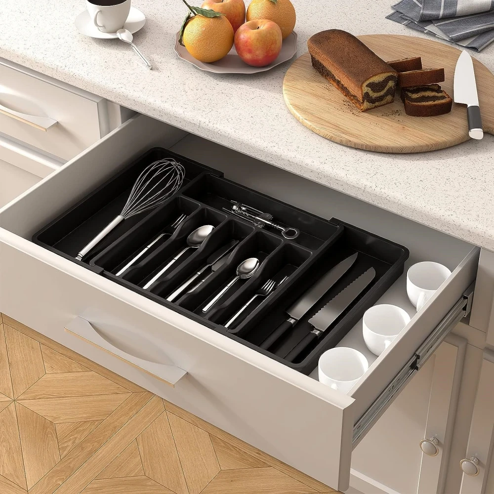 CHUNYAN Silverware Drawer Organizer Expandable Utensil Tray for Kitchen Adjustable Flatware and Cutlery Holder Cutlery Drawer Organizer