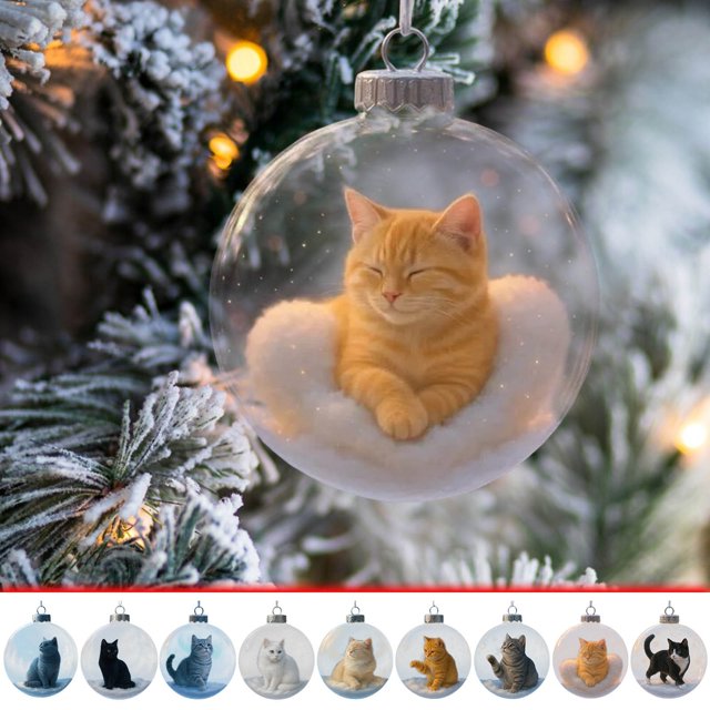 Cute Cats 2D Flat Christmas Pendant, Christmas Tree Decoration Flat Pendant, elegant 2D design, holiday-themed, gift idea, metal frame, for bedroom, lightweight, easy to hang, durable, for home decor