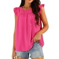 thumbnail image 4 of INSPIRE CHIC Women's Summer Crewneck Ruffle Sleeveless Blouse Swiss Dots Casual Shirt XS Hot Pink, 4 of 6