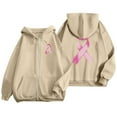 thumbnail image 3 of Breast Cancer Awareness Hoodie for Women 2025 Long Sleeve Zip Up Hoodies with Pockets Hooded Sweatshirt Jacket, 3 of 7