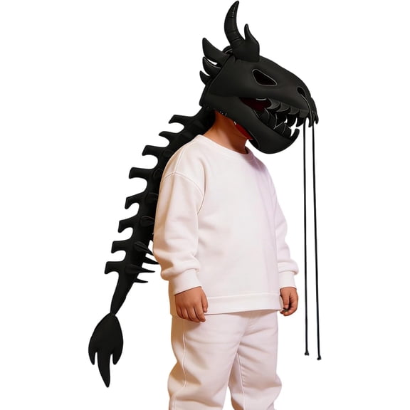 Guvpev Dinosaur Skeleton Costume - Realistic Funny Soft Plush Headwear & Spine Cosplay Outfits - Realistic Dragon Cosplay Costumes for Halloween Dress-Up