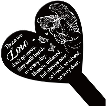 Heart Shaped Angel Butterfly Garden Stake Memorial Remembrance Plaque Stake for Cemetery Acrylic Waterproof Sympathy Garden Stakes for Yard Grave Cemetery