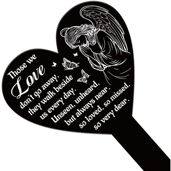 Heart Shaped Angel Butterfly Garden Stake Memorial Remembrance Plaque Stake for Cemetery Acrylic Waterproof Sympathy Garden Stakes for Yard Grave Cemetery