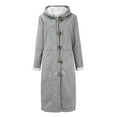 thumbnail image 2 of Women's Long Hooded Trench Coat, Plush Lined Suede Jacket, Horn Button Closure, Winter Coat with Pockets, Casual Fall Winter Outerwear Grey M, 2 of 9
