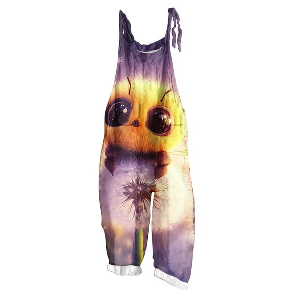 Bee Day Fashion Bib Pants for Women Funny Printed Vintage Harem Jumpsuits with Pockets Vacation Casual Party Attires