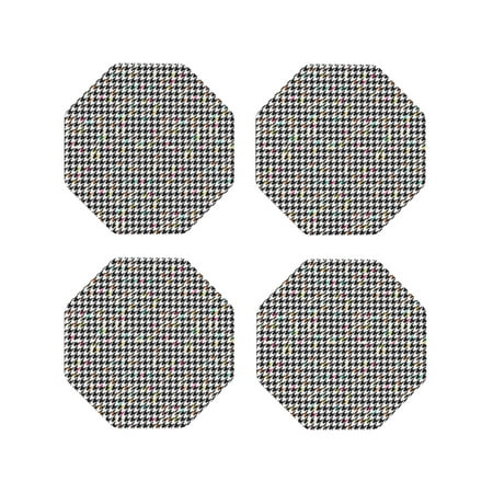 

Vsdgher Black And White Houndstooth Leather Coasters for Drinks Durable Drink Coasters 4 Set for Tabletop Protection Luxurious Home Décor and Housewarming Gift-Octagon