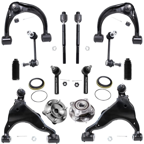 Detroit Axle - 14pc Front End Kit for 03-09 Toyota 4Runner Lexus GX470, 07-09 FJ Cruiser, Control Arms Tie Rods Sway Bars Wheel Bearing Hubs Boots 2003 2004 2005 2006 2007 2008 2009 Replacement