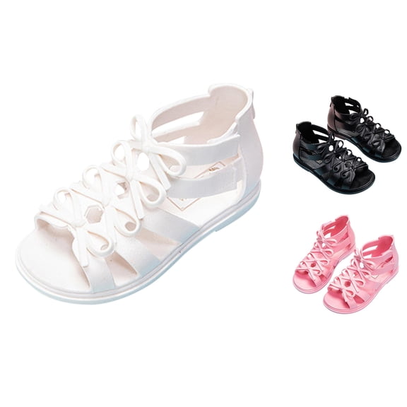 Gyujnb Toddler Girls Gladiator Sandals Bowknot Back Zipper Non- Soft Sole Summer Beach Shoes,4.5 Years