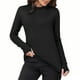 thumbnail image 3 of Ropa de otoño para mujer,Blusa de terciopelo de manga larga para mujer, cuello semialto con aberturas para los pulgares, blusa de poliéster suave para uso informal, sopatenor, 3 of 9