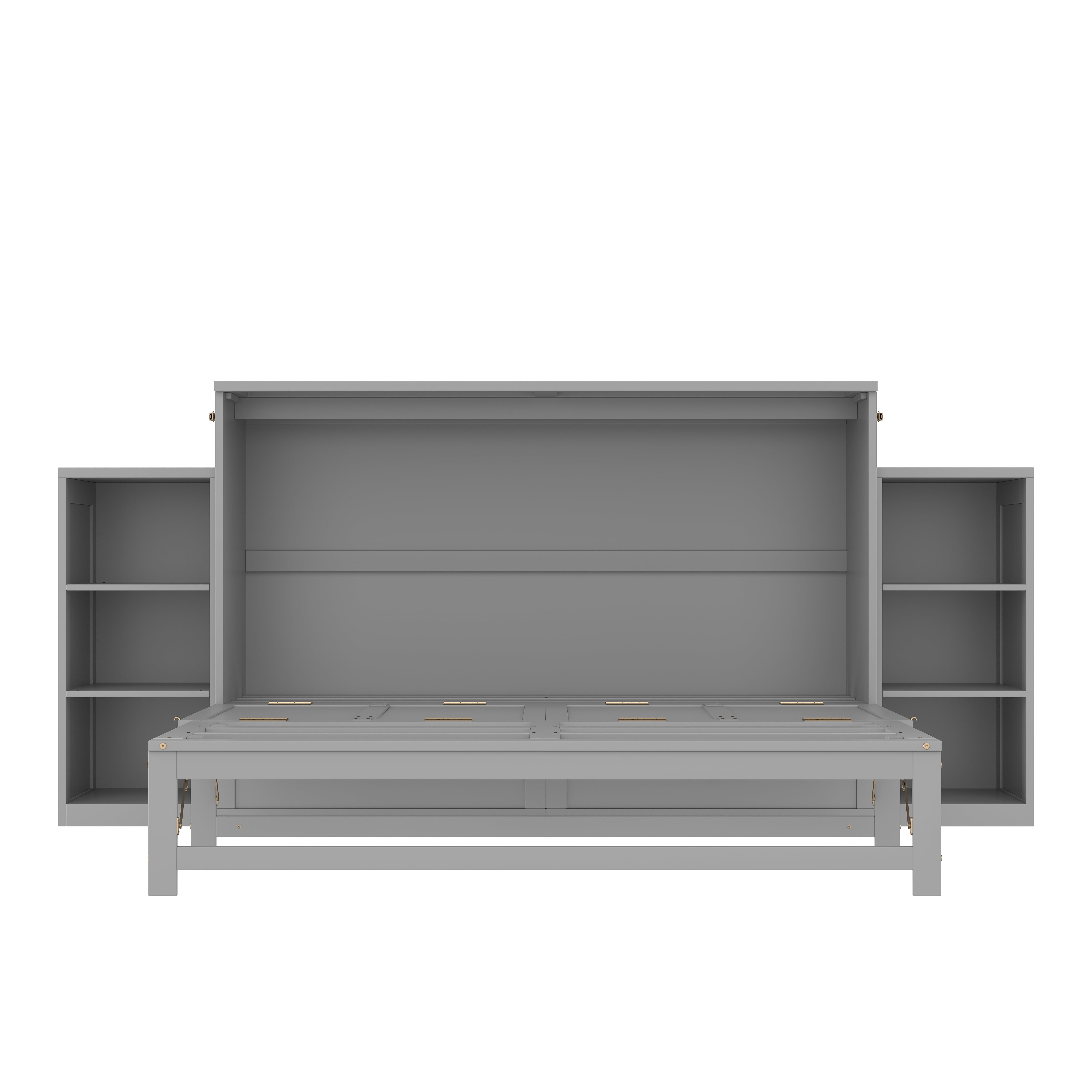 Mintazer Queen Size Murphy Bed with 6 Side Shelves & 2 Drawers, Modern Foldable Cabinet Bed for Bedroom Apartment Guest Room, Gray