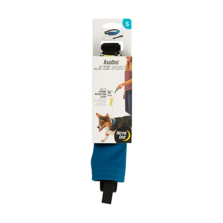 Nite Ize Raddog All-in-One Collar + Leash Combo, Dog Collar with Built-in Retractable Leash, Blue, Small 14"-16"