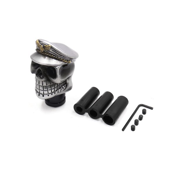 Pomo de palanca de Cambios de coche Unique Bargains Cráneo Cabeza Calavera Metal plateado 8mm 10mm 12mm